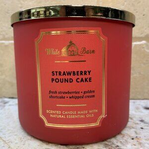 Bath & Body Works Candle Strawberry Pound Cake 3 Wick White Barn NEW